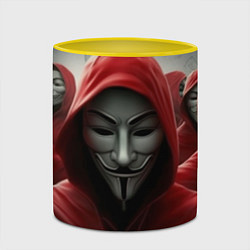 Кружка 3D Анонимусы в красных капюшонах, цвет: 3D-белый + желтый — фото 2