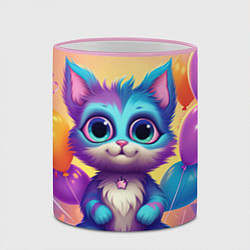 Кружка 3D Котик с воздушными шариками, цвет: 3D-розовый кант — фото 2