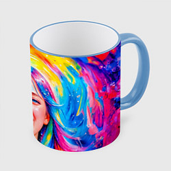 Кружка цветная Девушка с красочными волосами в каплях воды