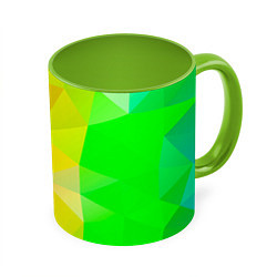 Кружка 3D Жёлто-зелёная геометрия, цвет: 3D-белый + светло-зеленый