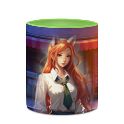 Кружка 3D Студентка девушка лиса, цвет: 3D-белый + светло-зеленый — фото 2