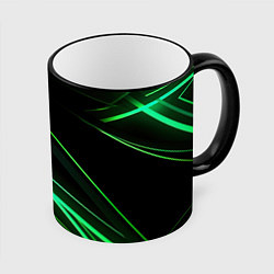 Кружка 3D Green lines black backgrouns, цвет: 3D-черный кант