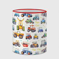 Кружка 3D Акварельные тракторы - детский паттерн, цвет: 3D-красный кант — фото 2