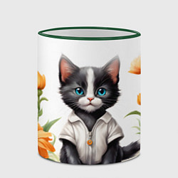 Кружка 3D Котенок на цветочной поляне, цвет: 3D-зеленый кант — фото 2