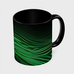 Кружка 3D Green neon lines, цвет: 3D-белый + черный