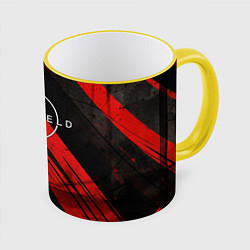 Кружка 3D Starfield logo red black background, цвет: 3D-желтый кант