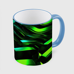 Кружка 3D Dark green abstract, цвет: 3D-небесно-голубой кант