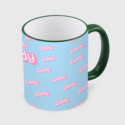 Кружка 3D Папочка надпись в стиле Барби: паттерн голубой, цвет: 3D-зеленый кант