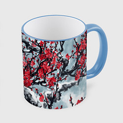 Кружка 3D Лепестки цветущей вишни - сакура, цвет: 3D-небесно-голубой кант