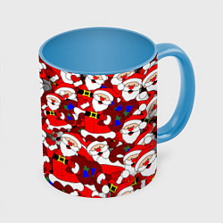 Кружка 3D Новогодний паттерн с дедами морозами, цвет: 3D-белый + небесно-голубой