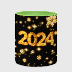 Кружка 3D Новый 2024 год - золотые снежинки, цвет: 3D-белый + светло-зеленый — фото 2