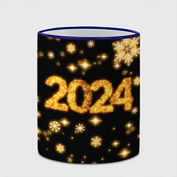 Кружка 3D Новый 2024 год - золотые снежинки, цвет: 3D-синий кант — фото 2