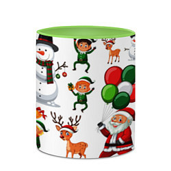 Кружка 3D Зимний праздник - деды морозы гномы олени, цвет: 3D-белый + светло-зеленый — фото 2