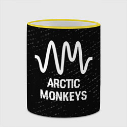 Кружка 3D Arctic Monkeys glitch на темном фоне, цвет: 3D-желтый кант — фото 2