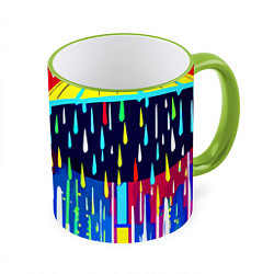 Кружка 3D Два зонтика под дождём - нейросеть, цвет: 3D-светло-зеленый кант