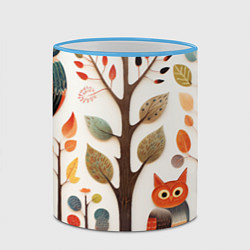 Кружка 3D Совы в осеннем лесу в стиле фолк-арт, цвет: 3D-небесно-голубой кант — фото 2