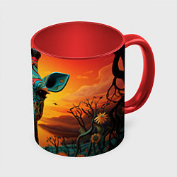 Кружка 3D Жираф в стиле фолк-арт, цвет: 3D-белый + красный