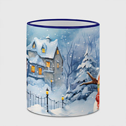 Кружка 3D Новогодний снеговик с шарфом, цвет: 3D-синий кант — фото 2
