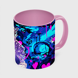 Кружка 3D Шинобу Кочо и граффити, цвет: 3D-белый + розовый