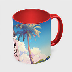 Кружка 3D Дзета в купальнике, цвет: 3D-белый + красный