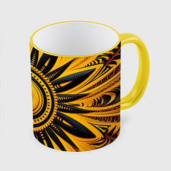 Кружка 3D Желто-черный узор в африканском стиле, цвет: 3D-желтый кант