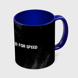 Кружка 3D Need for Speed glitch на темном фоне по-горизонтал, цвет: 3D-белый + синий