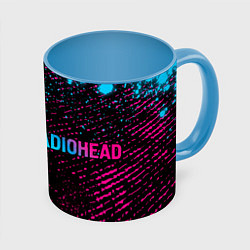 Кружка 3D Radiohead - neon gradient по-горизонтали, цвет: 3D-белый + небесно-голубой