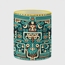 Кружка 3D Абстрактный паттерн в ацтекском стиле, цвет: 3D-желтый кант — фото 2