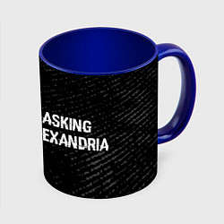 Кружка 3D Asking Alexandria glitch на темном фоне по-горизон, цвет: 3D-белый + синий