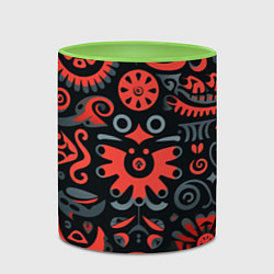Кружка 3D Красно-черный узор в славянском стиле, цвет: 3D-белый + светло-зеленый — фото 2