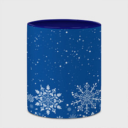 Кружка 3D Текстура снежинок на синем фоне, цвет: 3D-белый + синий — фото 2