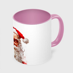 Кружка 3D Добрый Санта - мазки краски, цвет: 3D-белый + розовый