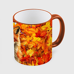 Кружка 3D Лиса осень-зима, цвет: 3D-оранжевый кант