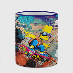 Кружка 3D Барт Симпсон на скейтборде на фоне стены с граффит, цвет: 3D-синий кант — фото 2