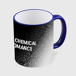 Кружка 3D My Chemical Romance glitch на темном фоне по-гориз, цвет: 3D-синий кант