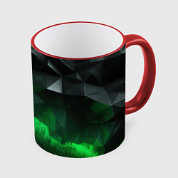 Кружка 3D Асимметрия зеленого узора, цвет: 3D-красный кант