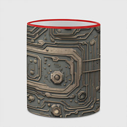 Кружка 3D Металлическая ржавая обшивка с микросхемами и гайк, цвет: 3D-красный кант — фото 2
