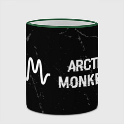 Кружка 3D Arctic Monkeys glitch на темном фоне по-горизонтал, цвет: 3D-зеленый кант — фото 2