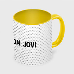 Кружка 3D Bon Jovi glitch на светлом фоне по-горизонтали, цвет: 3D-белый + желтый