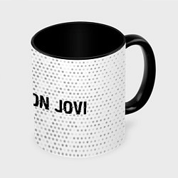 Кружка 3D Bon Jovi glitch на светлом фоне по-горизонтали, цвет: 3D-белый + черный