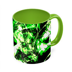Кружка 3D Зелёные узоры джунгли, цвет: 3D-белый + светло-зеленый