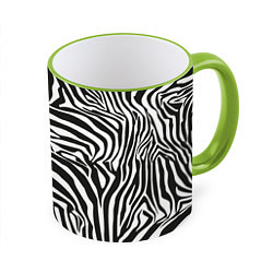 Кружка 3D Шкура зебры черно - белая графика, цвет: 3D-светло-зеленый кант