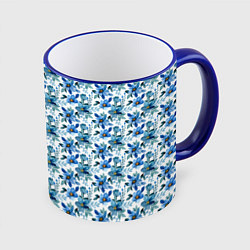 Кружка 3D Полевые голубые цветы паттерн, цвет: 3D-синий кант