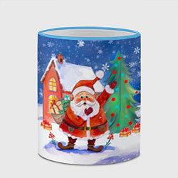 Кружка 3D Дед Мороз с мешком и елкой, цвет: 3D-небесно-голубой кант — фото 2