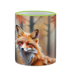 Кружка 3D Рыжая лисица в осеннем лесу, цвет: 3D-светло-зеленый кант — фото 2