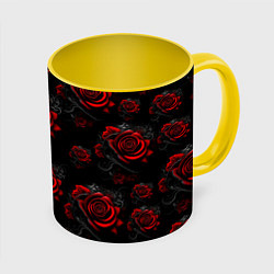 Кружка 3D Красные розы цветы, цвет: 3D-белый + желтый