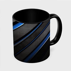 Кружка 3D Black blue lines, цвет: 3D-белый + черный