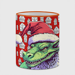 Кружка 3D Большой зеленый новогодний дракон, цвет: 3D-оранжевый кант — фото 2