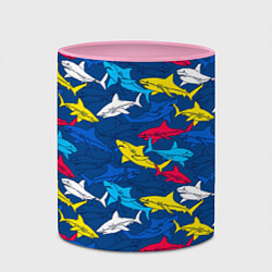 Кружка 3D Разноцветные акулы на глубине, цвет: 3D-белый + розовый — фото 2
