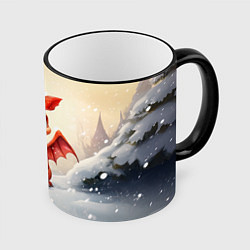 Кружка 3D Новогодний дракон 2024, цвет: 3D-черный кант